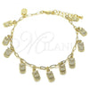 Oro Laminado Charm Anklet , Gold Filled Style Owl and Paperclip Design, Polished, Golden Finish, 03.372.0022.10