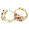 Oro Laminado Huggie Hoop, Gold Filled Style with Garnet and White Cubic Zirconia, Polished, Golden Finish, 02.210.0317.1.15