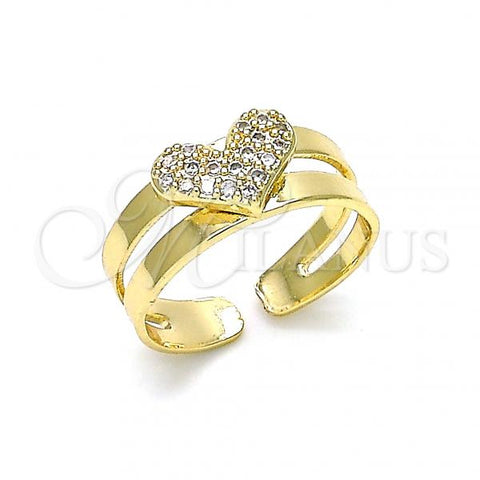 Oro Laminado Baby Ring, Gold Filled Style Heart Design, with White Micro Pave, Polished, Golden Finish, 01.233.0020 (One size fits all)