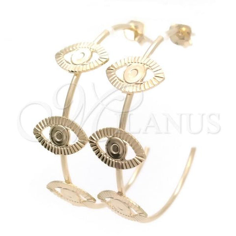 Oro Laminado Medium Hoop, Gold Filled Style Evil Eye Design, Polished, Golden Finish, 02.58.0060.40