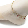 Oro Laminado Charm Anklet , Gold Filled Style Rolo Design, with White Micro Pave and Garnet Pearl, Red Enamel Finish, Golden Finish, 03.213.0364.10
