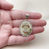 Oro Laminado Religious Pendant, Gold Filled Style Caridad del Cobre Design, Diamond Cutting Finish, Tricolor, 05.120.0098
