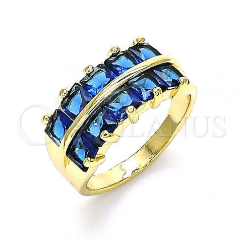 Oro Laminado Multi Stone Ring, Gold Filled Style with Sapphire Blue Cubic Zirconia, Polished, Golden Finish, 01.346.0020.4.07