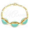 Oro Laminado Fancy Bracelet, Gold Filled Style Shell Design, Turquoise Enamel Finish, Golden Finish, 03.63.2092.08