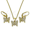 Oro Laminado Earring and Pendant Adult Set, Gold Filled Style Butterfly Design, Polished, Golden Finish, 10.179.0035