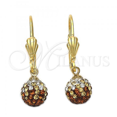 Oro Laminado Dangle Earring, Gold Filled Style Ball Design, with Multicolor Crystal, Polished, Golden Finish, 5.120.013