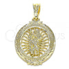 Oro Laminado Fancy Pendant, Gold Filled Style San Judas Design, Polished, Tricolor, 05.351.0088