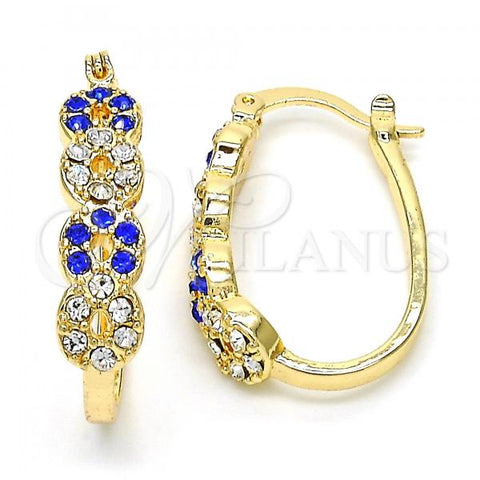 Oro Laminado Small Hoop, Gold Filled Style with Sapphire Blue and White Crystal, Polished, Golden Finish, 02.100.0069.15