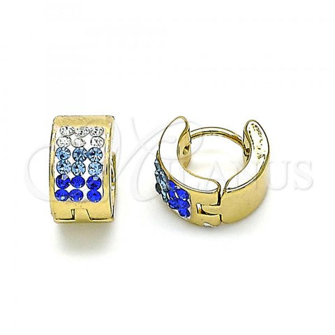 Stainless Steel Huggie Hoop, with Sapphire Blue and White Crystal, Polished, Golden Finish, 02.230.0048.9.10