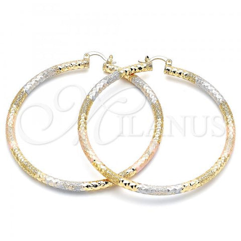Oro Laminado Extra Large Hoop, Gold Filled Style Diamond Cutting Finish, Tricolor, 02.170.0242.1.70