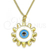 Oro Laminado Pendant Necklace, Gold Filled Style Evil Eye and Sun Design, White Enamel Finish, Golden Finish, 04.313.0063.20
