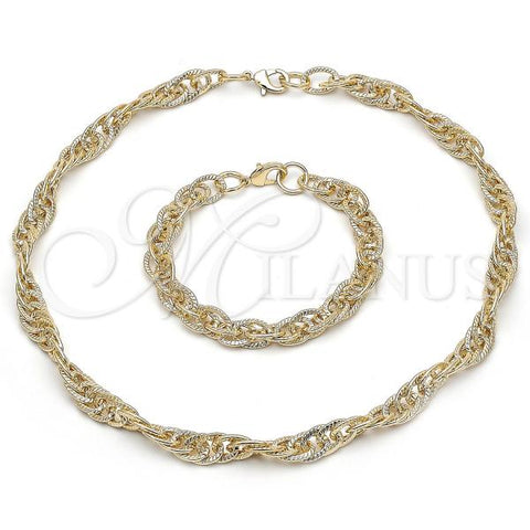 Oro Laminado Necklace and Bracelet, Gold Filled Style Chunky Design, Diamond Cutting Finish, Golden Finish, 06.372.0064