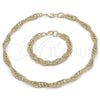Oro Laminado Necklace and Bracelet, Gold Filled Style Chunky Design, Diamond Cutting Finish, Golden Finish, 06.372.0064