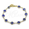 Oro Laminado Fancy Bracelet, Gold Filled Style Evil Eye Design, Blue Resin Finish, Golden Finish, 5.039.005.1.06