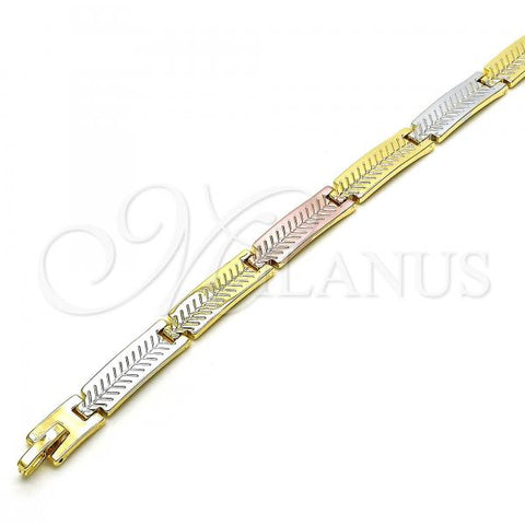 Oro Laminado Solid Bracelet, Gold Filled Style Polished, Tricolor, 03.102.0059.08