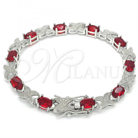 Rhodium Plated Tennis Bracelet, with Garnet Cubic Zirconia, Polished, Rhodium Finish, 03.168.0026.8.07