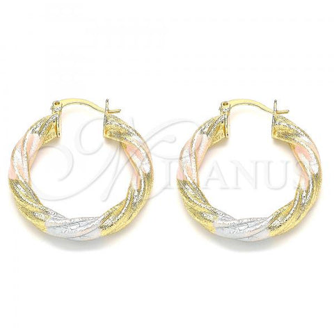 Oro Laminado Medium Hoop, Gold Filled Style and Hollow Matte Finish, Tricolor, 02.170.0132.1.30