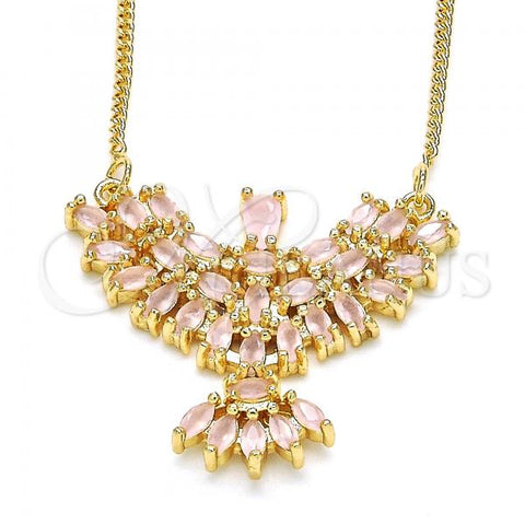 Oro Laminado Pendant Necklace, Gold Filled Style Eagle Design, with Rose Water Opal Cubic Zirconia, Polished, Golden Finish, 04.156.0188.20