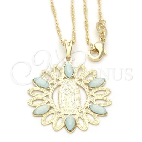 Oro Laminado Pendant Necklace, Gold Filled Style Guadalupe Design, with Aquamarine Opal, Polished, Golden Finish, 04.09.0054.1.18