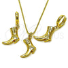 Oro Laminado Earring and Pendant Adult Set, Gold Filled Style Shoes Design, Polished, Golden Finish, 10.341.0016