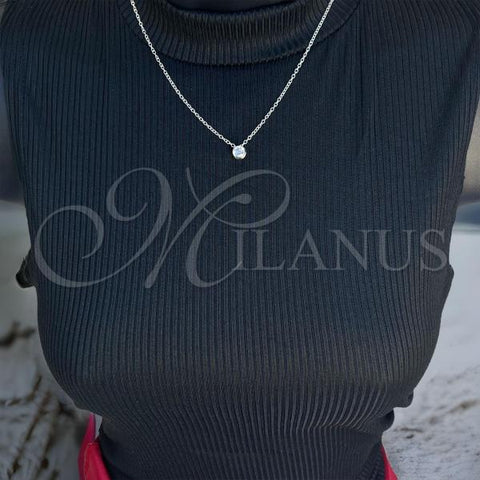 Sterling Silver Fancy Necklace, Rolo Design, with White Cubic Zirconia, Polished, Silver Finish, 04.401.0025.18