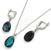 Sterling Silver Earring and Pendant Adult Set, Teardrop Design, with Blue Zircon Swarovski Crystals, Polished, Rhodium Finish, 10.281.0023.2