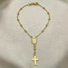 Oro Laminado Bracelet Rosary, Gold Filled Style Guadalupe and Cross Design, Polished, Golden Finish, 09.12.0003.08