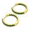 Oro Laminado Huggie Hoop, Gold Filled Style with Green Cubic Zirconia, Polished, Golden Finish, 02.210.0625.5.20