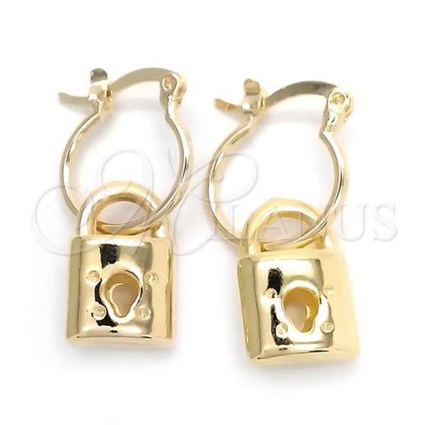 Oro Laminado Small Hoop, Gold Filled Style key Design, Polished, Golden Finish, 02.58.0069.12