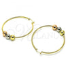 Oro Laminado Large Hoop, Gold Filled Style Ball Design, Polished, Tricolor, 02.213.0445.50