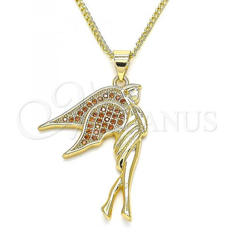Oro Laminado Pendant Necklace, Gold Filled Style Angel Design, with Garnet Micro Pave, Polished, Golden Finish, 04.344.0021.1.20