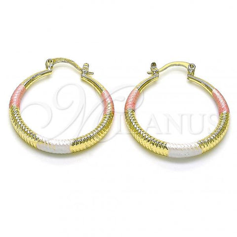 Oro Laminado Medium Hoop, Gold Filled Style Hollow Design, Diamond Cutting Finish, Tricolor, 02.213.0440.1.30