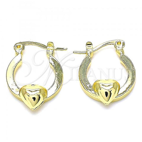 Oro Laminado Small Hoop, Gold Filled Style Heart Design, Polished, Golden Finish, 02.63.2712.15