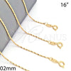 Oro Laminado Basic Necklace, Gold Filled Style Diamond Cutting Finish, Golden Finish, 04.09.0005.16