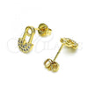 Oro Laminado Stud Earring, Gold Filled Style Paperclip Design, with White Micro Pave, Polished, Golden Finish, 02.102.0066