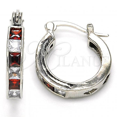 Rhodium Plated Small Hoop, with Garnet and White Cubic Zirconia, Polished, Rhodium Finish, 02.210.0294.6.20