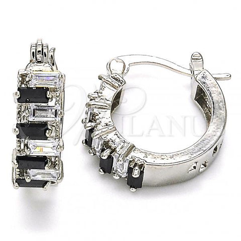 Rhodium Plated Small Hoop, with Black and White Cubic Zirconia, Polished, Rhodium Finish, 02.210.0295.5.15