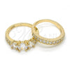 Oro Laminado Wedding Ring, Gold Filled Style Duo Design, with White Cubic Zirconia, Polished, Golden Finish, 01.284.0034.08 (Size 8)