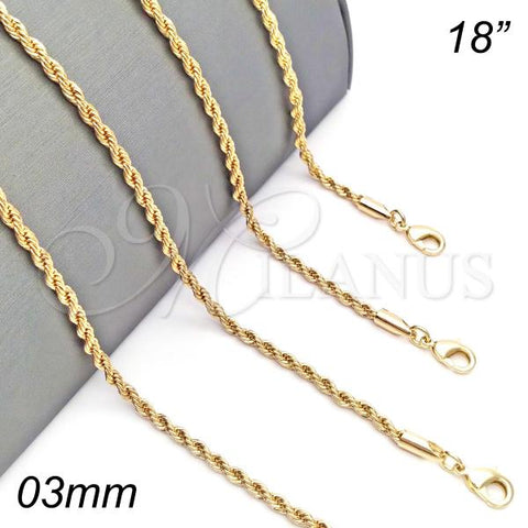 Oro Laminado Basic Necklace, Gold Filled Style Rope Design, Polished, Golden Finish, 04.213.0105.18