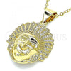 Oro Laminado Fancy Pendant, Gold Filled Style with White Micro Pave, Polished, Golden Finish, 05.342.0052
