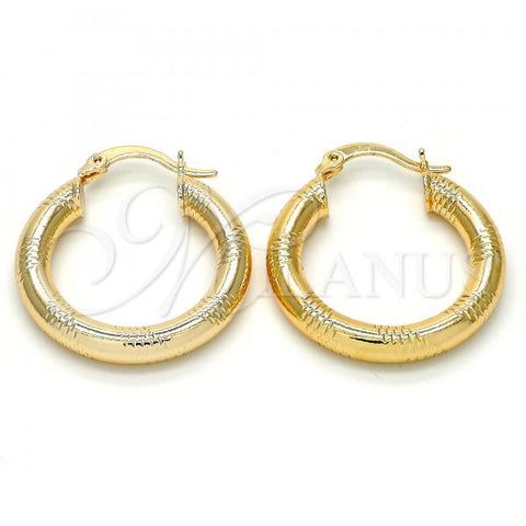 Oro Laminado Small Hoop, Gold Filled Style Hollow Design, Diamond Cutting Finish, Golden Finish, 5.138.009.25