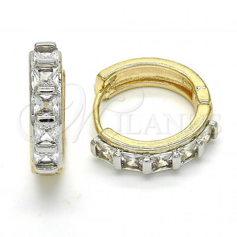 Oro Laminado Huggie Hoop, Gold Filled Style with White Cubic Zirconia, Polished, Two Tone, 02.210.0053.2.20