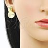 Oro Laminado Stud Earring, Gold Filled Style Infinite and Shell Design, Diamond Cutting Finish, Golden Finish, 02.156.0713