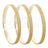 Gold Plated Trio Bangle, Diamond Cutting Finish, Golden Finish, 03.53.0001.06 (06 MM Thickness, Size 6 - 2.75 Diameter)
