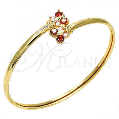 Oro Laminado Individual Bangle, Gold Filled Style Butterfly Design, with Garnet and Pink Cubic Zirconia, Polished, Golden Finish, 07.193.0018 (04 MM Thickness, One size fits all)