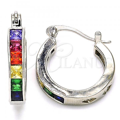 Rhodium Plated Small Hoop, with Multicolor Cubic Zirconia, Polished, Rhodium Finish, 02.210.0294.9.20