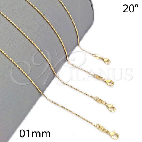 Oro Laminado Basic Necklace, Gold Filled Style Ball Design, Polished, Golden Finish, 04.32.0014.20