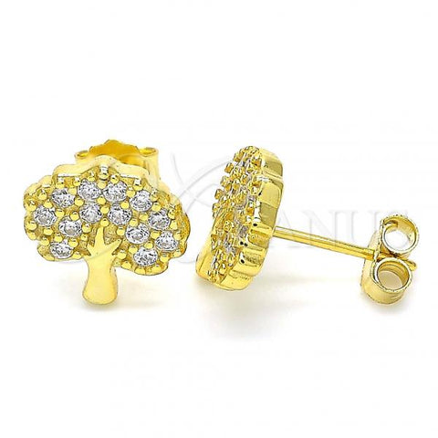 Sterling Silver Stud Earring, Tree Design, with White Cubic Zirconia, Polished, Golden Finish, 02.336.0128.2