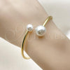 Oro Laminado Individual Bangle, Gold Filled Style Ball Design, with Ivory Pearl, Polished, Golden Finish, 07.341.0069