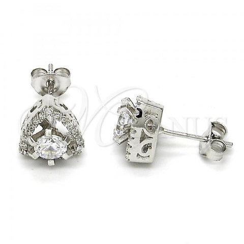 Sterling Silver Stud Earring, with White Cubic Zirconia and White Crystal, Polished, Rhodium Finish, 02.285.0011